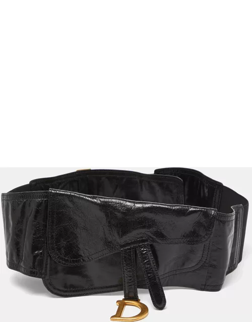 Dior Black Crinkled Leather and Stretch Band Saddle Belt 90 C