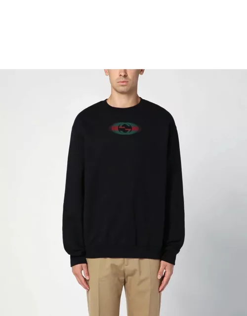 Black plush cotton sweatshirt with logo