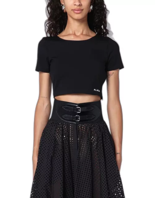 Black cropped T-shirt with logo
