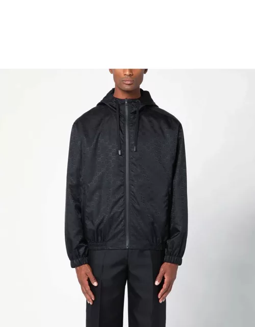 Black GG jacquard nylon bomber jacket