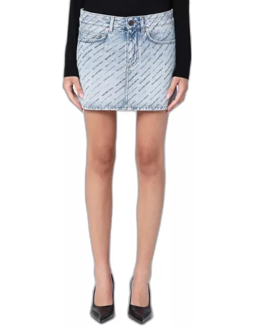 Denim mini skirt with logo