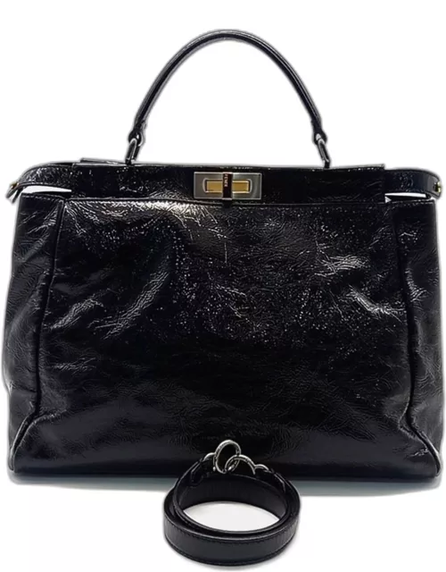 Fendi Black Leather Selleria Peekaboo Large Tote Bag
