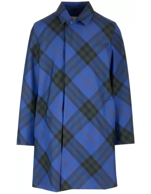 Burberry Checked Single-breasted Long Sleeved Car Coat