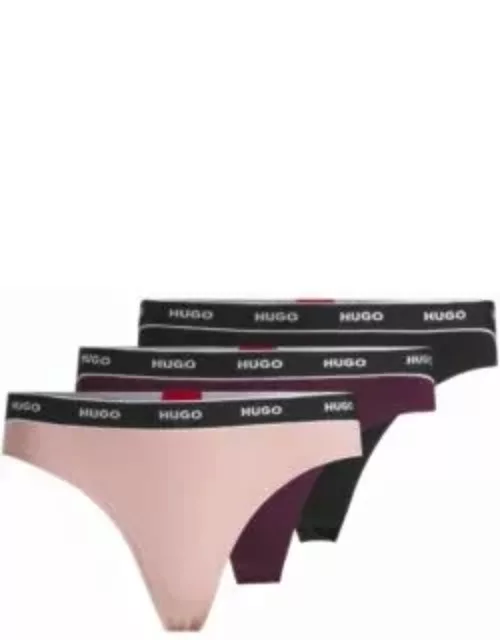 Three-pack of stretch-cotton thong briefs with logos- Patterned Women's Underwear, Pajamas, and Sock