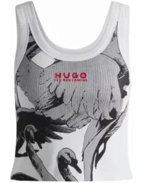 HUGO x Les Benjamins vest in stretch cotton with swan print- White Women's Casual Top