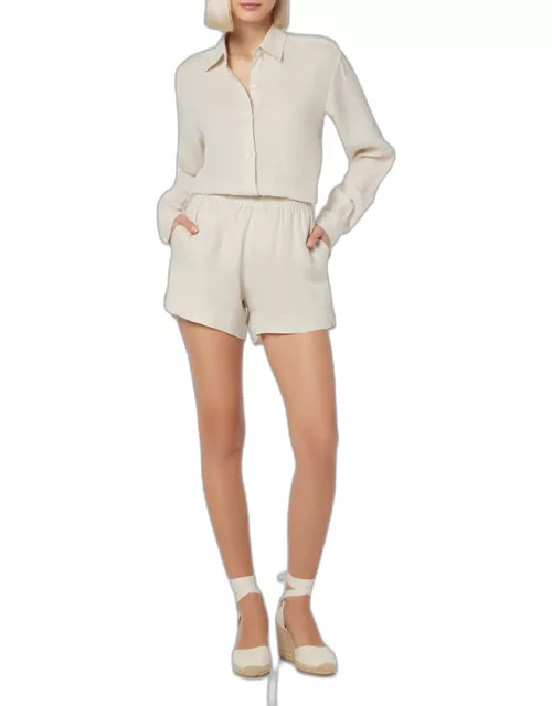 MC2 Saint Barth Woman Off-white Linen Pull Up Shorts Meave