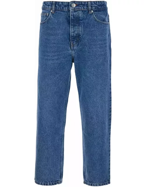 Ami Alexandre Mattiussi Blue High Waist Jeans With Logo Patch In Denim Man