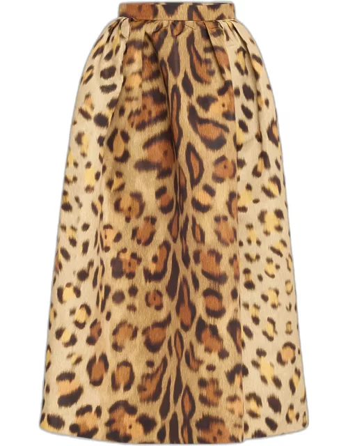 Long Jaguar Faille Pleated Skirt