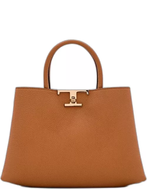 Tod's Small T Metal Leather Shopping Bag Brown TU