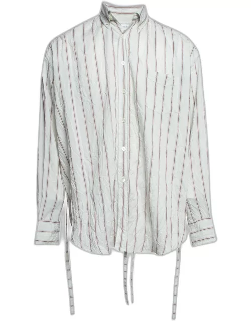 John Elliott Grey Pinstripe Cotton Crinkle Shirt
