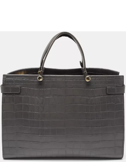 Furla Grey Croc Embossed Leather Lady M Tote
