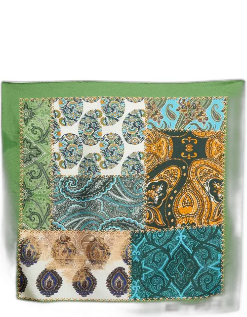 Etro Green Paisley Print Silk Handkerchief Scarf