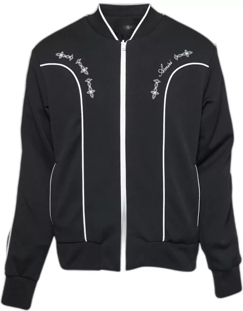 Amiri Black Embroidered Jersey Contrast Trim Zip-Up Jacket