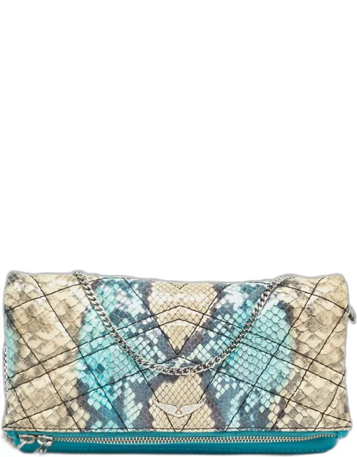 Zadig & Voltaire Multicolor Python Embossed Leather Rock Foldover Chain Clutch