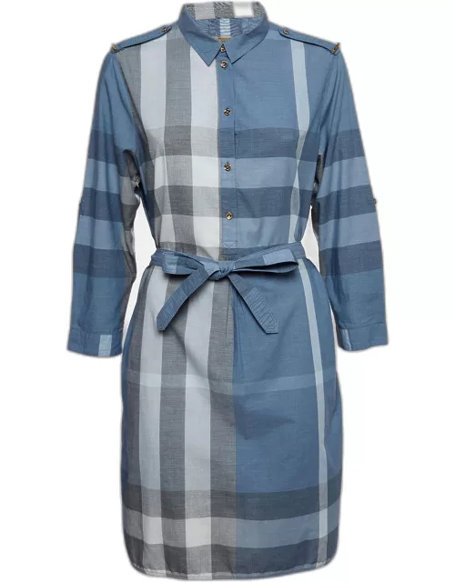 Burberry Blue Novacheck Cotton Belted Short Dress