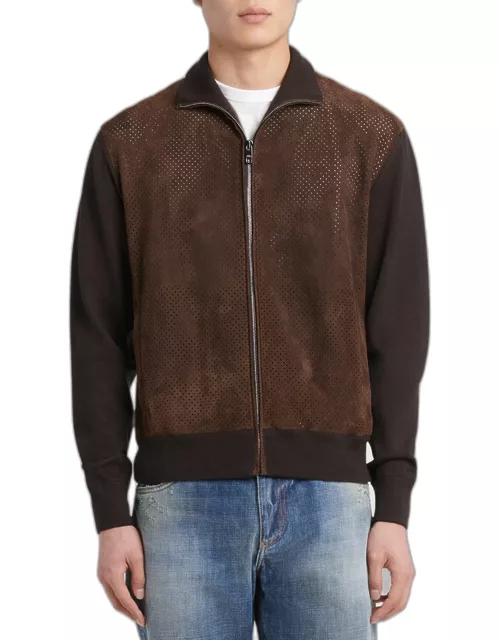 Men's Perforated Suede Bomber Jacket