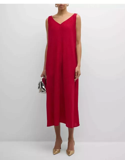 Sleeveless V-Neck Crinkled Maxi Dres