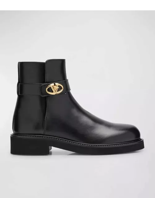 VLogo Leather Buckle Ankle Bootie