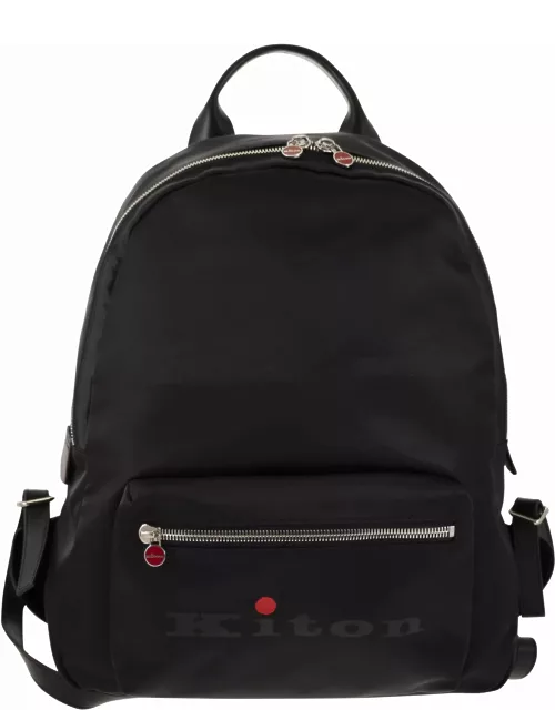 Kiton Nylon Backpack With Leather Detail