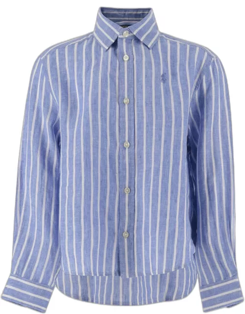 Ralph Lauren Striped Linen Shirt With Logo