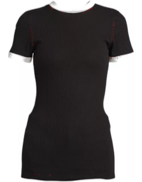 Contrast Rib-Knit Short-Sleeve Crewneck T-Shirt