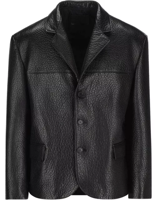 Prada Single-breasted Long-sleeved Leather Jacket