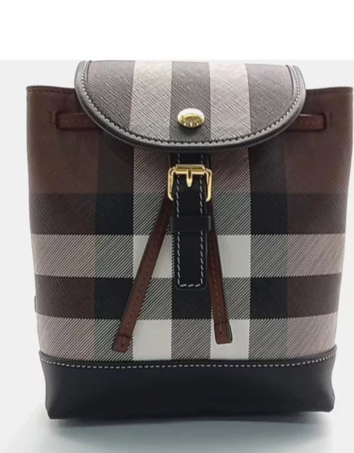 Burberry Dark Brown House Check Canvas Calfskin Micro Backpack