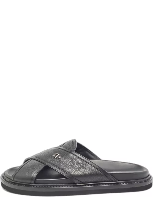 Dior Black Leather Aqua Criss Cross Flat Sandal