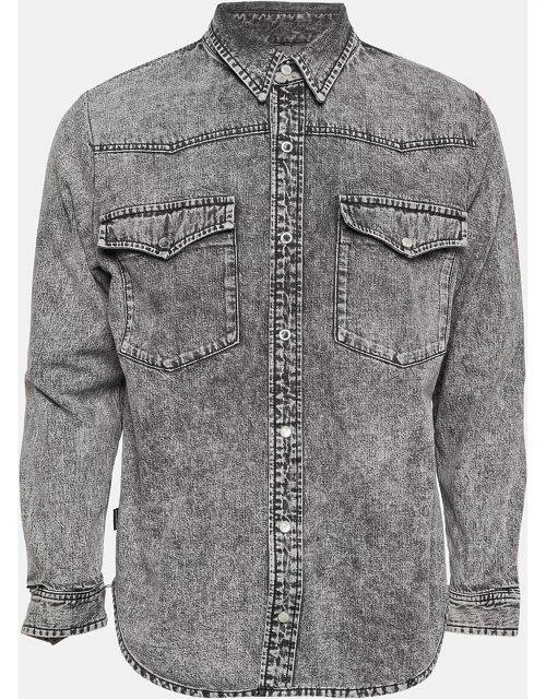 Balenciaga Grey Washed Denim Ripped Cuff Shirt