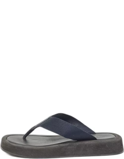 The Row Black Leather and Fabric Thong Sandal
