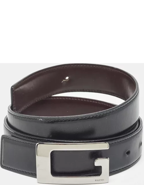 Gucci Black/Brown Leather G Square Buckle Reversible Belt 85 C
