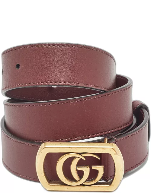 Gucci Burgundy Leather Framed Double G Buckle Belt 85 C