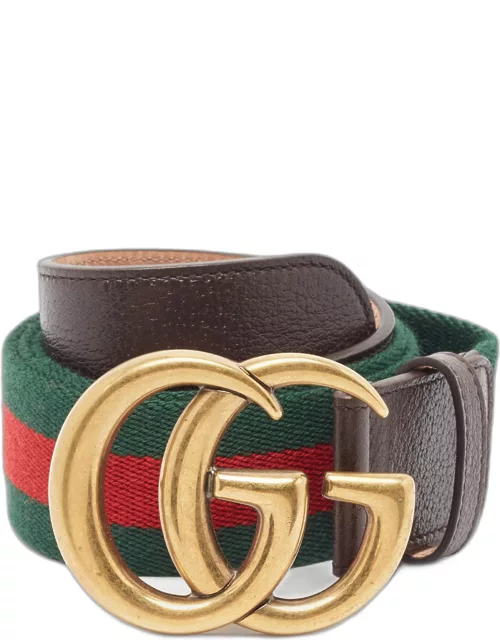 Gucci Multicolor Leather and Canvas Web Double G Buckle Belt 95 C