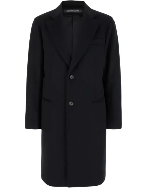 Emporio Armani Black Single-breasted Coat With Notched Revers In Wool Man