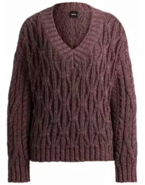 V-neck sweater with structured knit- Patterned Women's Sweater