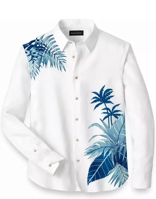 Linen Botanical Print Casual Shirt - White