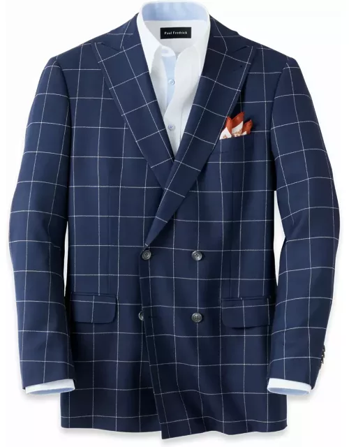 Wool Windowpane Double Breasted Sport Coat - Navy