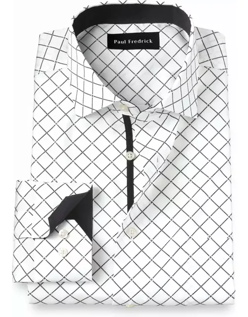 Non-Iron Cotton Diamond Print Dress Shirt With Contrast Trim - White/black