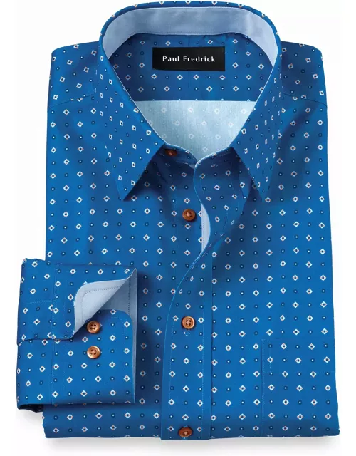 Non-Iron Cotton Diamond Print Dress Shirt With Contrast Trim - Cobalt