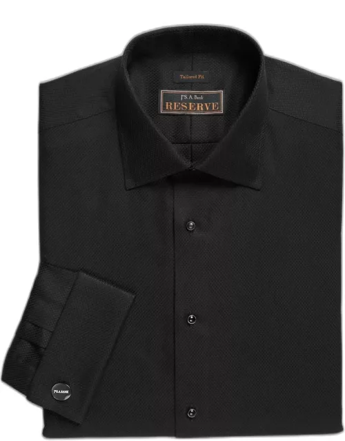 JoS. A. Bank Men's Reserve Collection Tailored Fit Spread Collar French Cuff Formal Dress Shirt, Black, 16 1/2 X