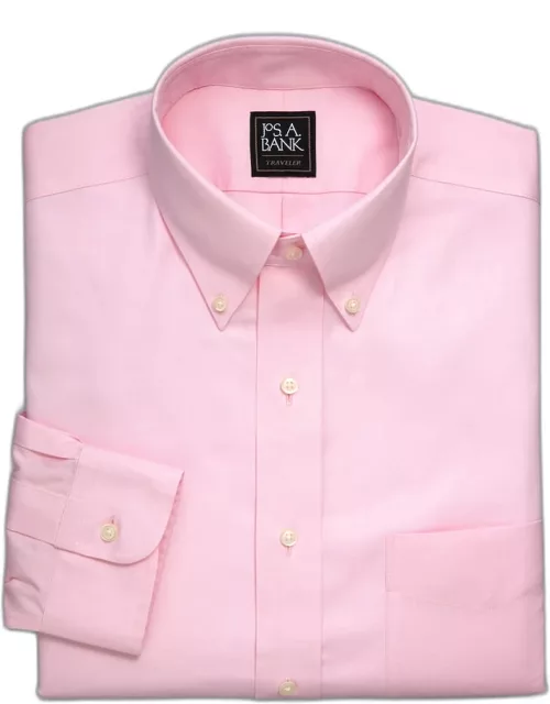 JoS. A. Bank Big & Tall Men's Traveler Collection Traditional Fit Button-Down Collar Dress Shirt , Light Pink, 17 1/2 X