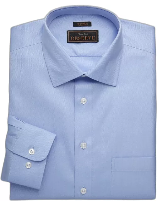 JoS. A. Bank Men's Reserve Collection Tailored Fit Spread Collar Herringbone Pattern Dress Shirt, Blue, 14 1/2 X