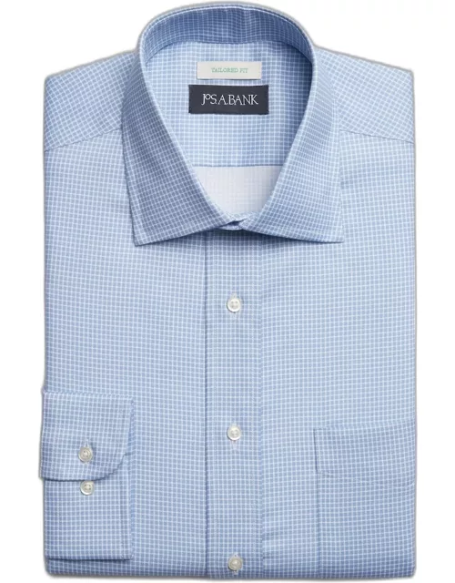 JoS. A. Bank Men's Tailored Fit Check Spread Collar Print Dress Shirt, Blue, 15 1/2 X 34