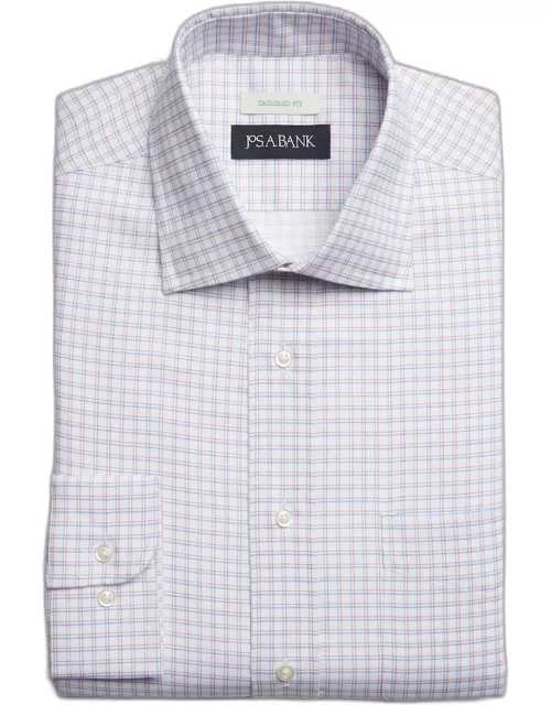 JoS. A. Bank Men's Tailored Fit Double Check Print Dress Shirt, White, 17 X 32