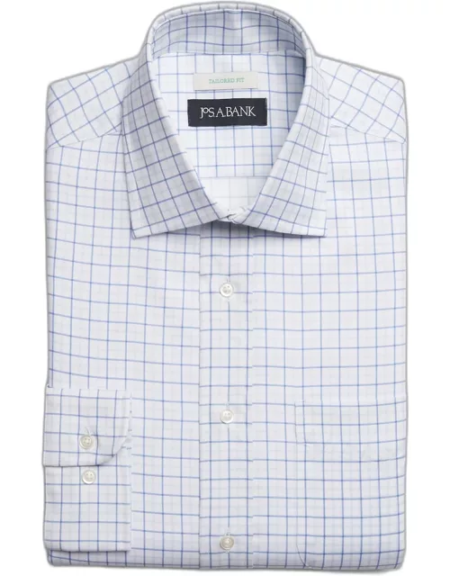 JoS. A. Bank Men's Tailored Fit Large Plaid Print Dress Shirt, White, 15 1/2 X 32