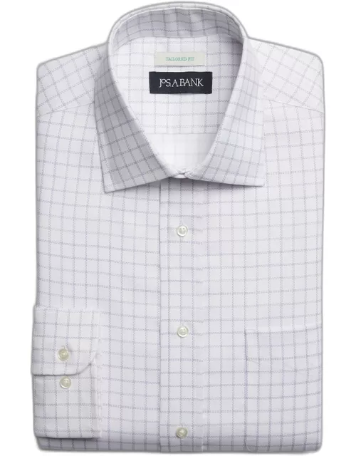 JoS. A. Bank Men's Tailored Fit Large Plaid Print Dress Shirt, Lavender, 17 X 34