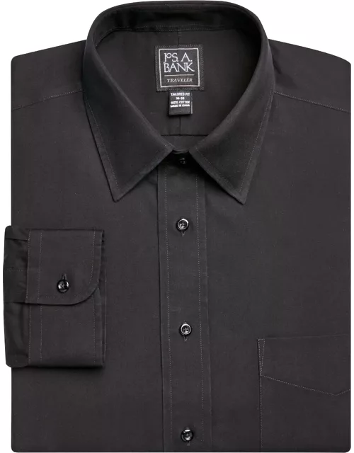 JoS. A. Bank Big & Tall Men's Traveler Collection Tailored Fit Point Collar Dress Shirt , Black, 15 1/2 X