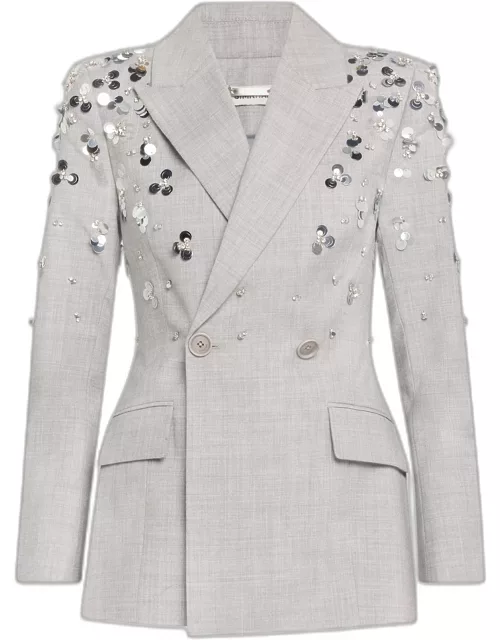 Getty Crystal-Embellished Double-Breasted Wool Blazer