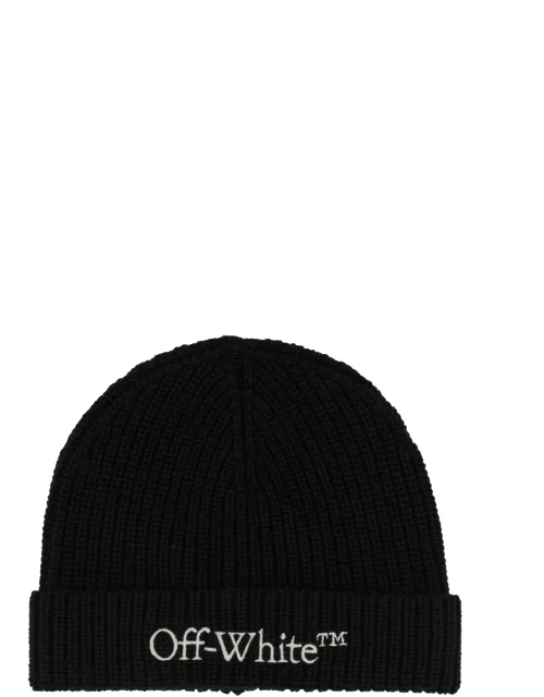 off-white beanie hat with logo