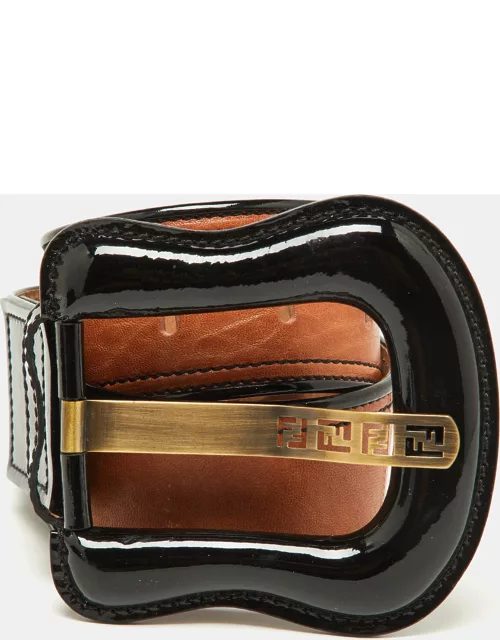 Fendi Black Patent Leather Wide Buckle Belt 80C